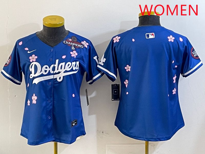 Women Los Angeles Dodgers Blank Blue Sakura Edition 2025 Nike MLB Jersey style 3